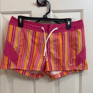 Nike Women's Striped Athletic Shorts - Pink and Orange